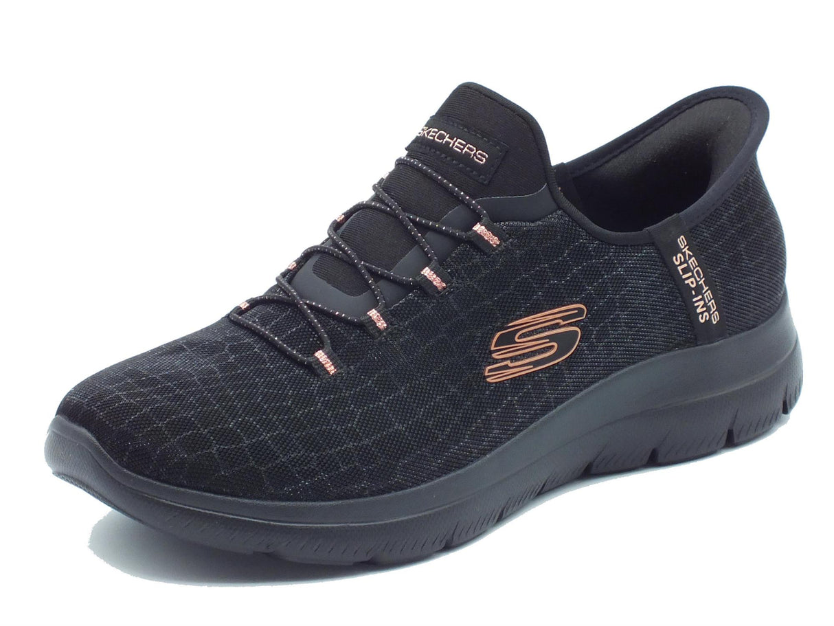 Skechers Skechers Slip-Ins 150128 Classy Night Black Gold Scarpe Sportive per Donna in tessuto Black Gold