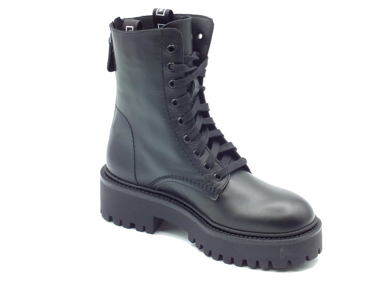 Stelio Malori STM - Stelio Malori 807 Vitello Nero Anfibi per Donna in pelle con lampo e lacci Nero