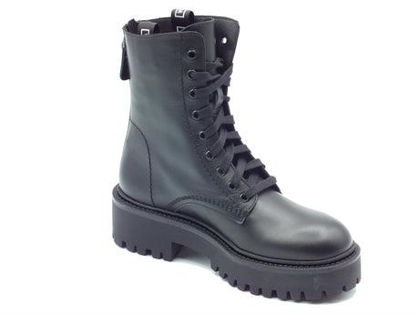 Stelio Malori STM - Stelio Malori 807 Vitello Nero Anfibi per Donna in pelle con lampo e lacci Nero