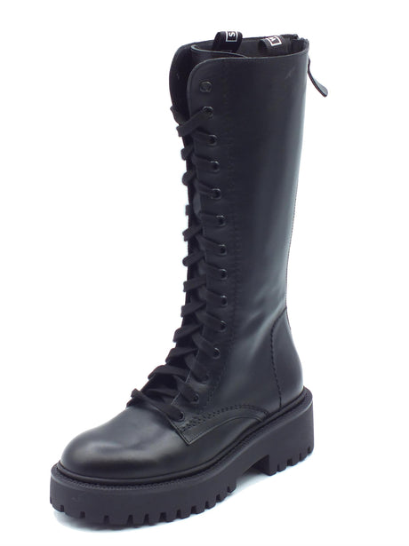 Stelio Malori STM - Stelio Malori 808 Vitello Nero Anfibi alti per Donna in pelle con lampo e lacci Nero