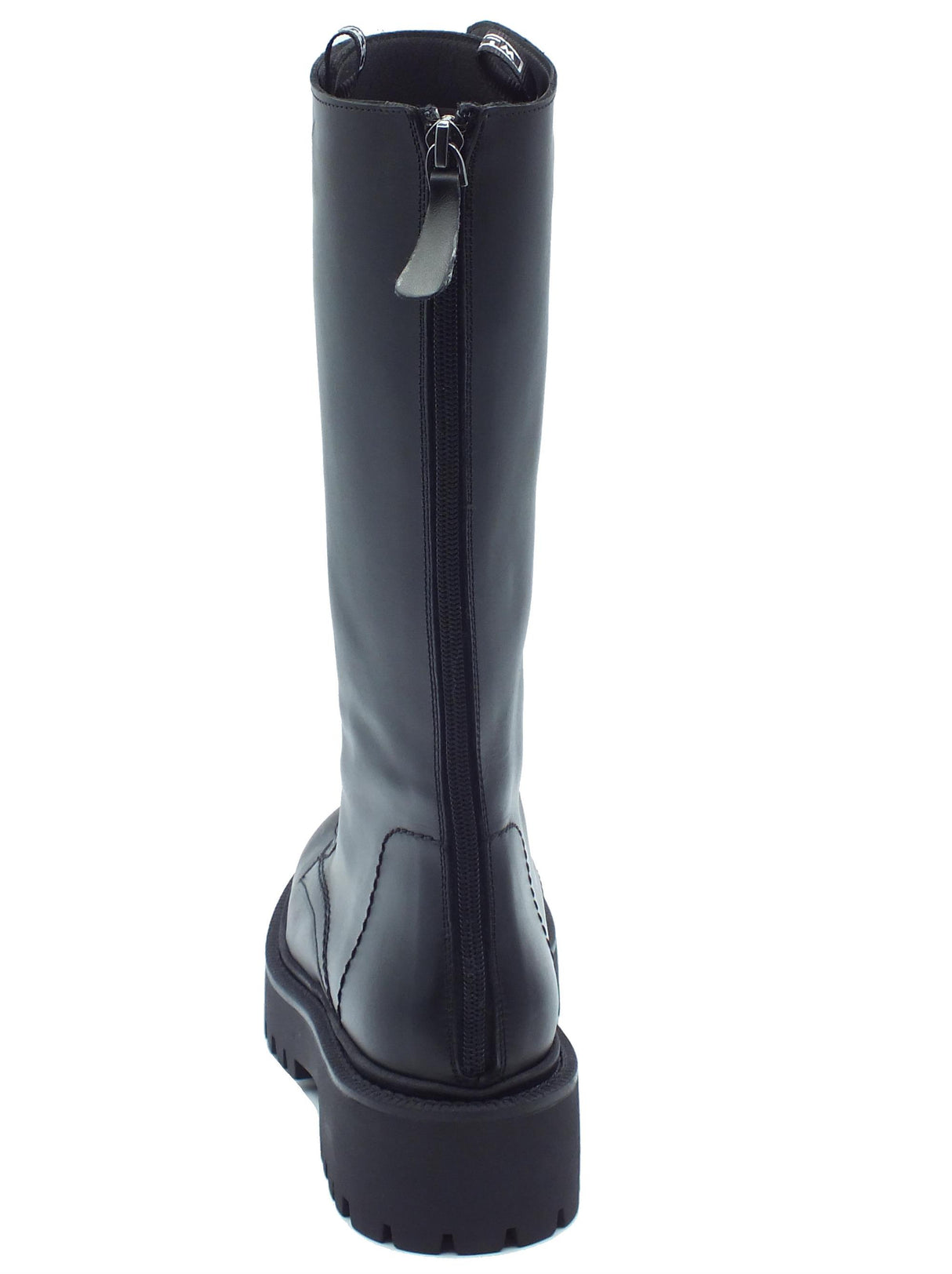 Stelio Malori STM - Stelio Malori 808 Vitello Nero Anfibi alti per Donna in pelle con lampo e lacci Nero