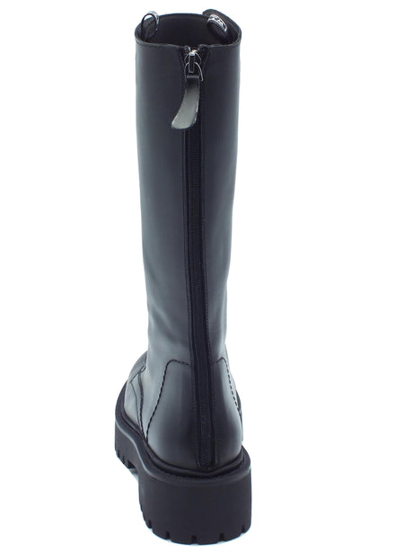 Stelio Malori STM - Stelio Malori 808 Vitello Nero Anfibi alti per Donna in pelle con lampo e lacci Nero