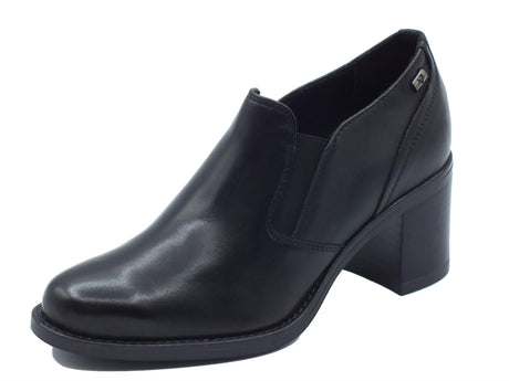 Valleverde Valleverde 16301 Vitello Nero Tronchetti con tacco per donna in pelle tacco alto Nero