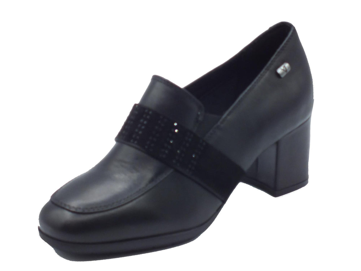 Valleverde Valleverde 36562A Vitello Nero Mocassini con tacco per donna in pelle Nero