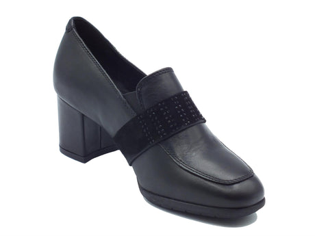 Valleverde Valleverde 36562A Vitello Nero Mocassini con tacco per donna in pelle Nero