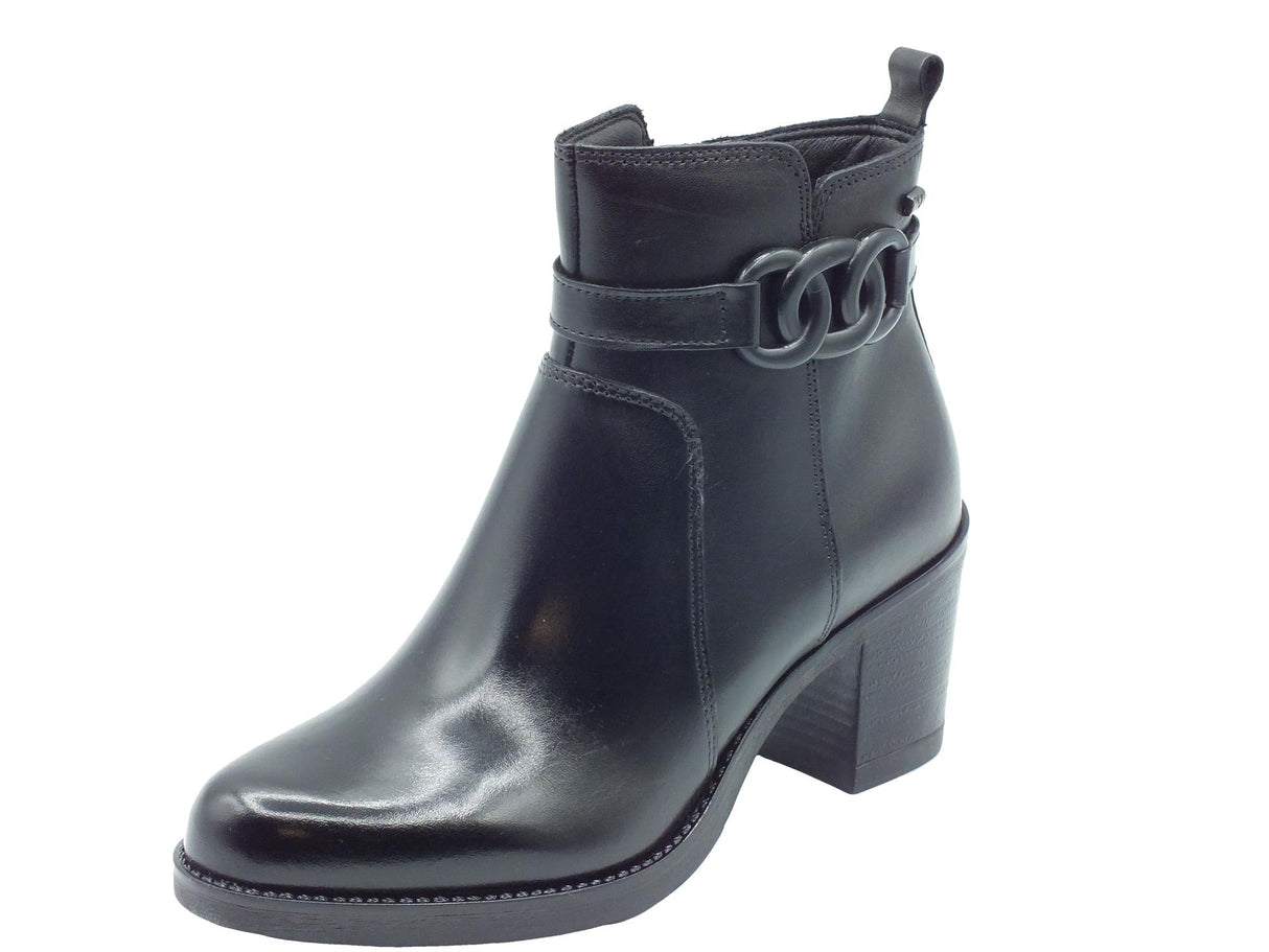 Valleverde Valleverde 47631 Vitello Nero Tronchetti eleganti accollati Donna pelle con lampo tacco medio Nero