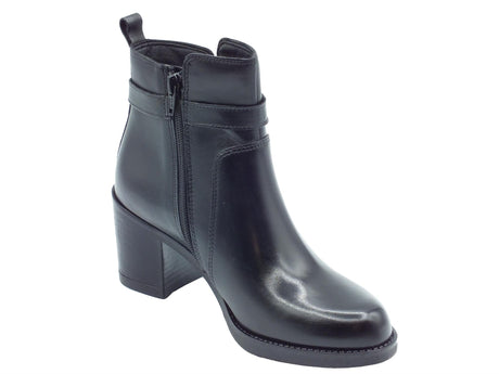 Valleverde Valleverde 47631 Vitello Nero Tronchetti eleganti accollati Donna pelle con lampo tacco medio Nero