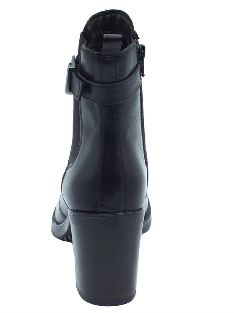 Valleverde Valleverde 47691 Vitello Nero Tronchetti eleganti accollati per Donna in pelle con lampo tacco alto Nero