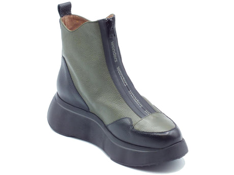 Wonders Wonders A-3613 Wild Negro Alga Tronchetti per Donna in pelle verde e nera lampo frontale verde