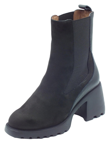 Wonders Wonders G-6705 Nubuk Wild Negro Tronchetti accollati con tacco alto per Donna in nabuk con elastici nero