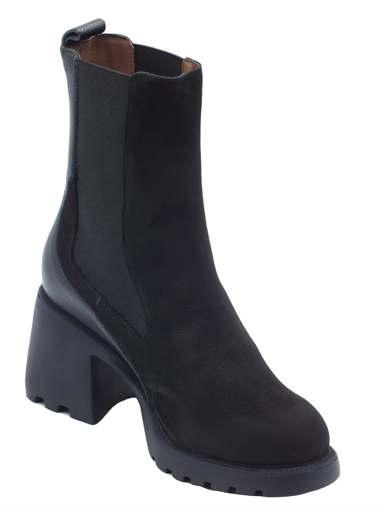 Wonders Wonders G-6705 Nubuk Wild Negro Tronchetti accollati con tacco alto per Donna in nabuk con elastici nero