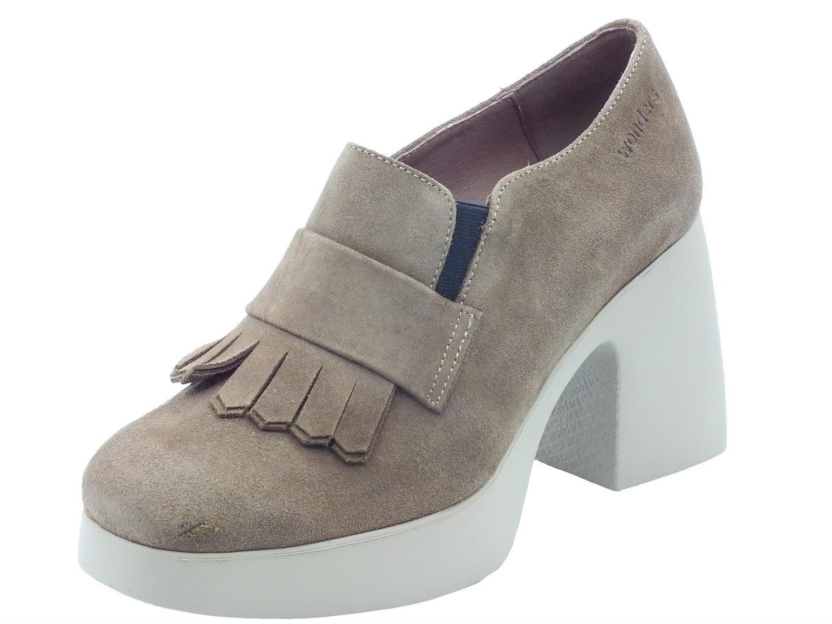 Wonders Wonders H-4964 Luxe Topo Mocassini per Donna in nabuk con frangie tacco alto Luxe Topo