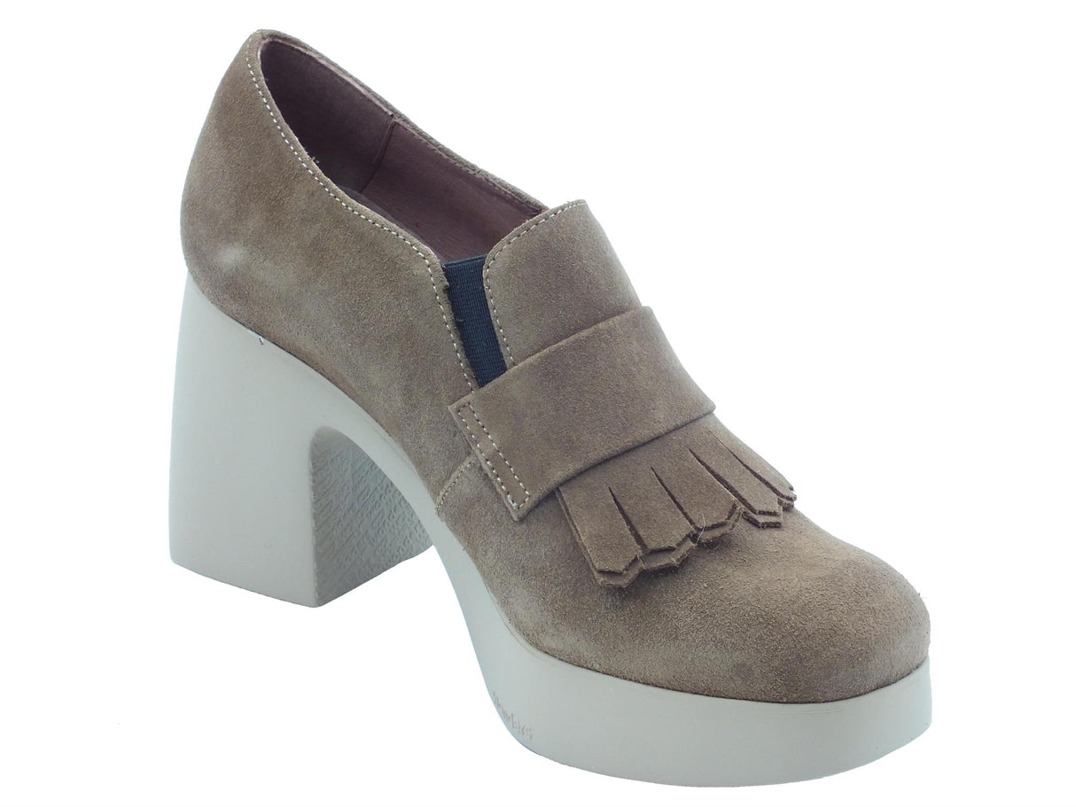 Wonders Wonders H-4964 Luxe Topo Mocassini per Donna in nabuk con frangie tacco alto Luxe Topo