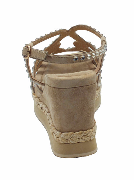 Alma en Pena Alma en Pena V251240 Suede Sand Sandali eleganti per Donna con brillanti argento zeppa alta Sand