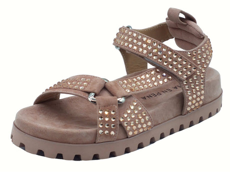 Alma en Pena Alma en Pena V251703 Suede Old Pink Sandali per Donna in econabuk con applicazioni argento zeppa bas Pink