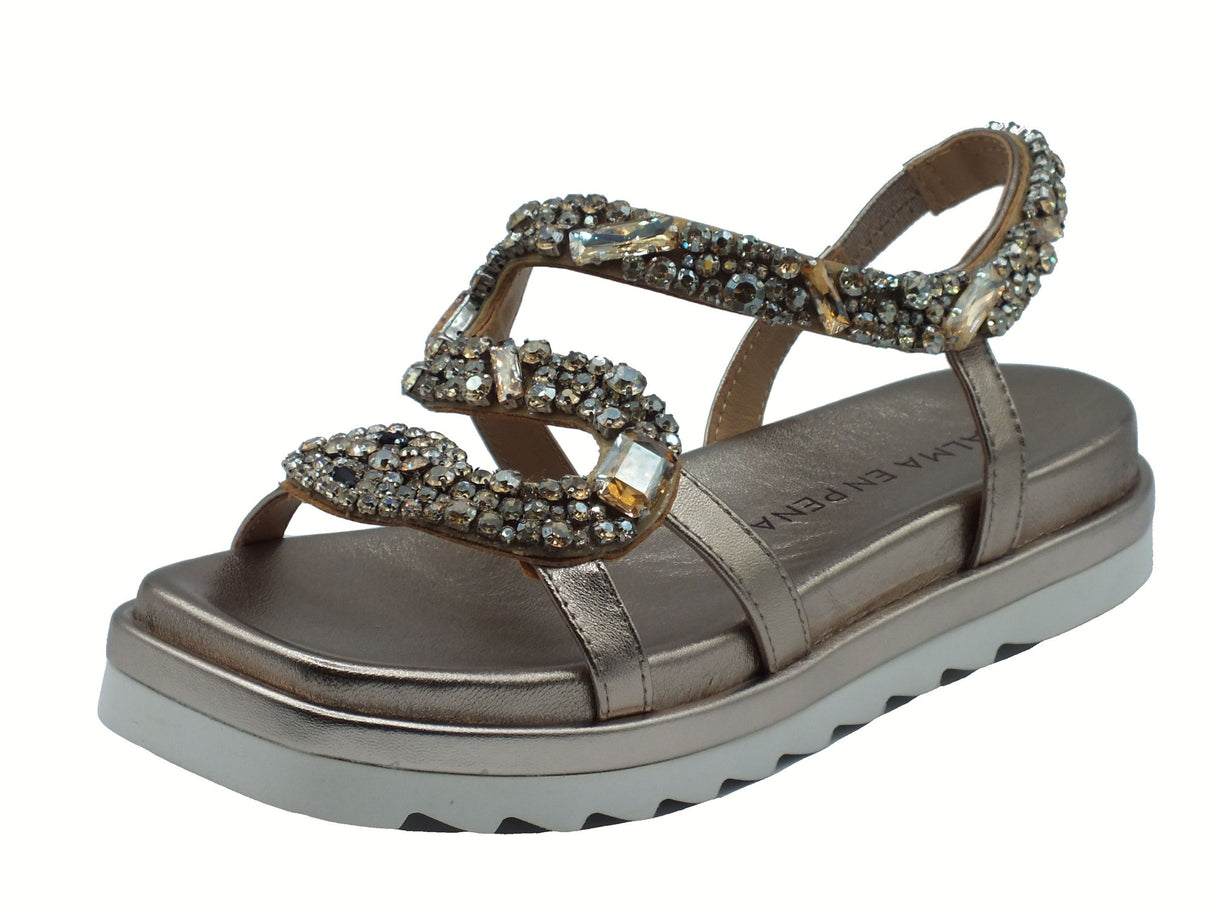 Alma en Pena Alma en Pena V251810 Diva Bronze Sandali eleganti per Donna con brillanti e zeppa bassa Diva Bronze
