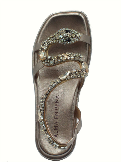 Alma en Pena Alma en Pena V251810 Diva Bronze Sandali eleganti per Donna con brillanti e zeppa bassa Diva Bronze
