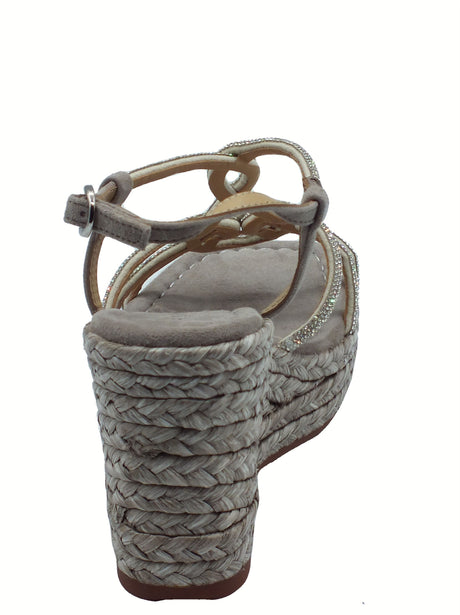 Alma en Pena Alma en Pena V2551273 Suede Taupe Sandali eleganti per Donna con brillanti argento zeppa alta Suede Taupe