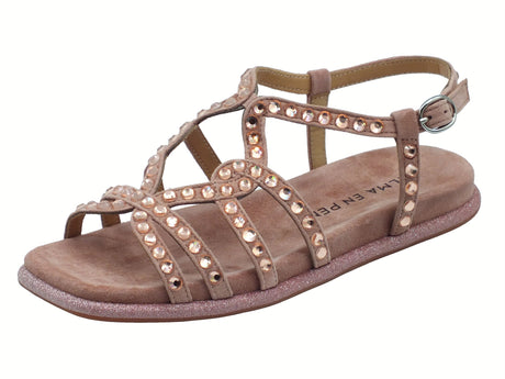 Alma en Pena Alma en Pena V2551600 Suede Old Pink Sandali eleganti per Donna con zirconi rosa zeppa bassa Suede Old Pink