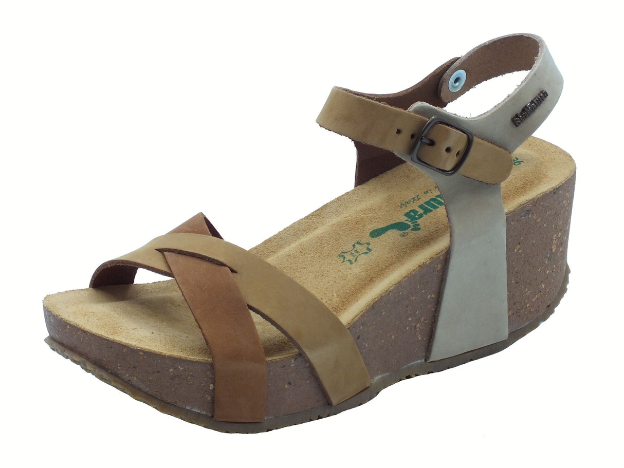BioNatura BioNatura 24 Fregene Imb Nabuk Multi Tortora Sandali per Donna in nabuk zeppa alta Tortora