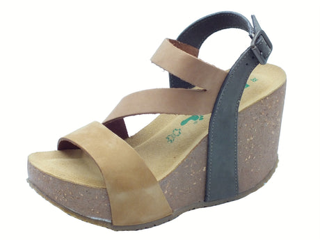 BioNatura BioNatura 29A2008 Imb Nabuk Multi Brandy Sandalo per Donna con zeppa alta Multi Brandy