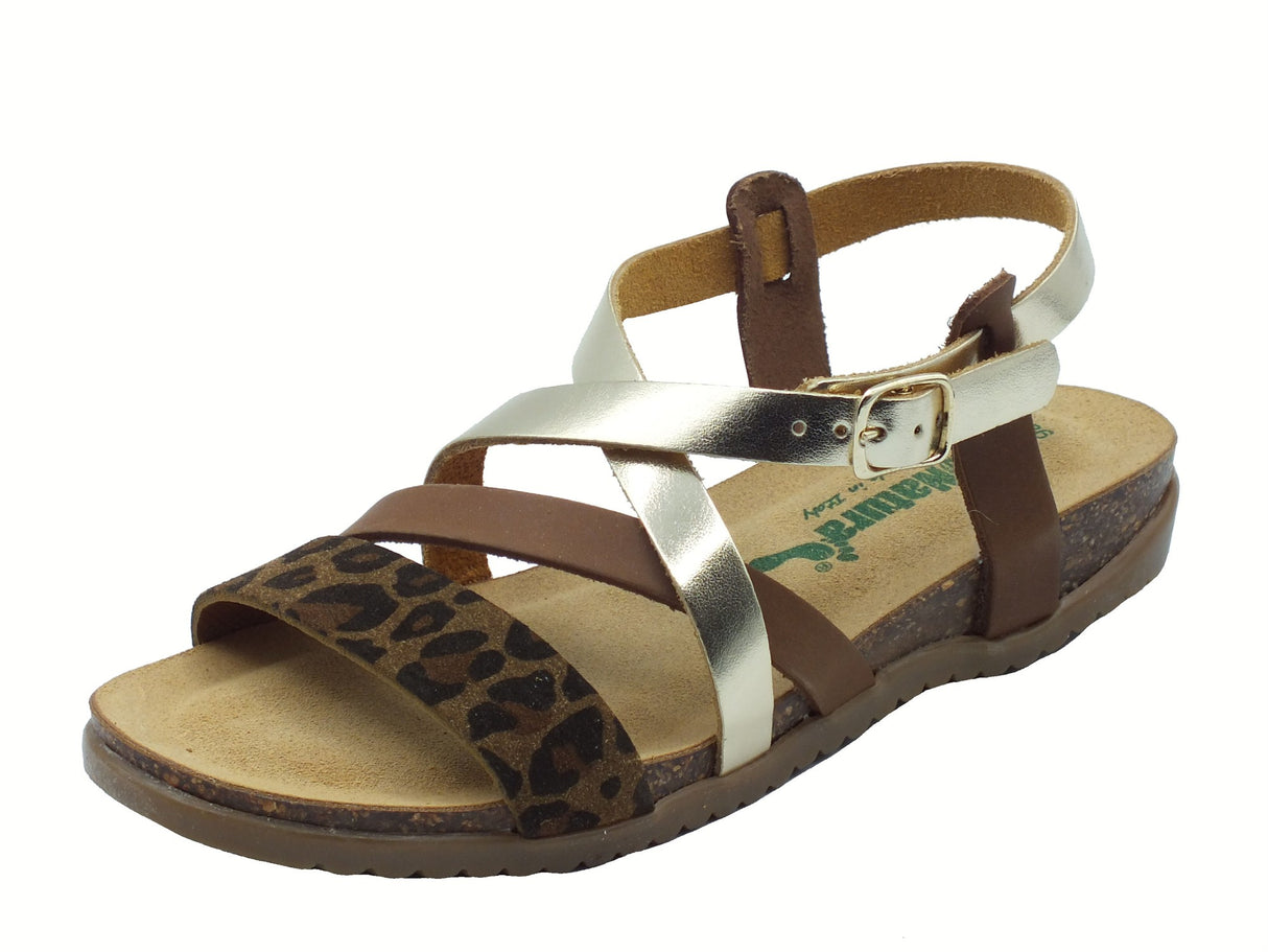 BioNatura BioNatura 34A2044 Multi Leopardino Sandali per Donna in pelle zeppa bassa fibietta Multi Leopardino