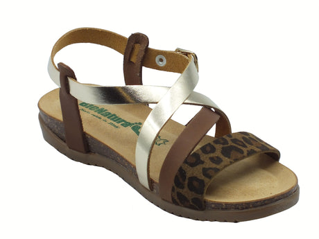 BioNatura BioNatura 34A2044 Multi Leopardino Sandali per Donna in pelle zeppa bassa fibietta Multi Leopardino