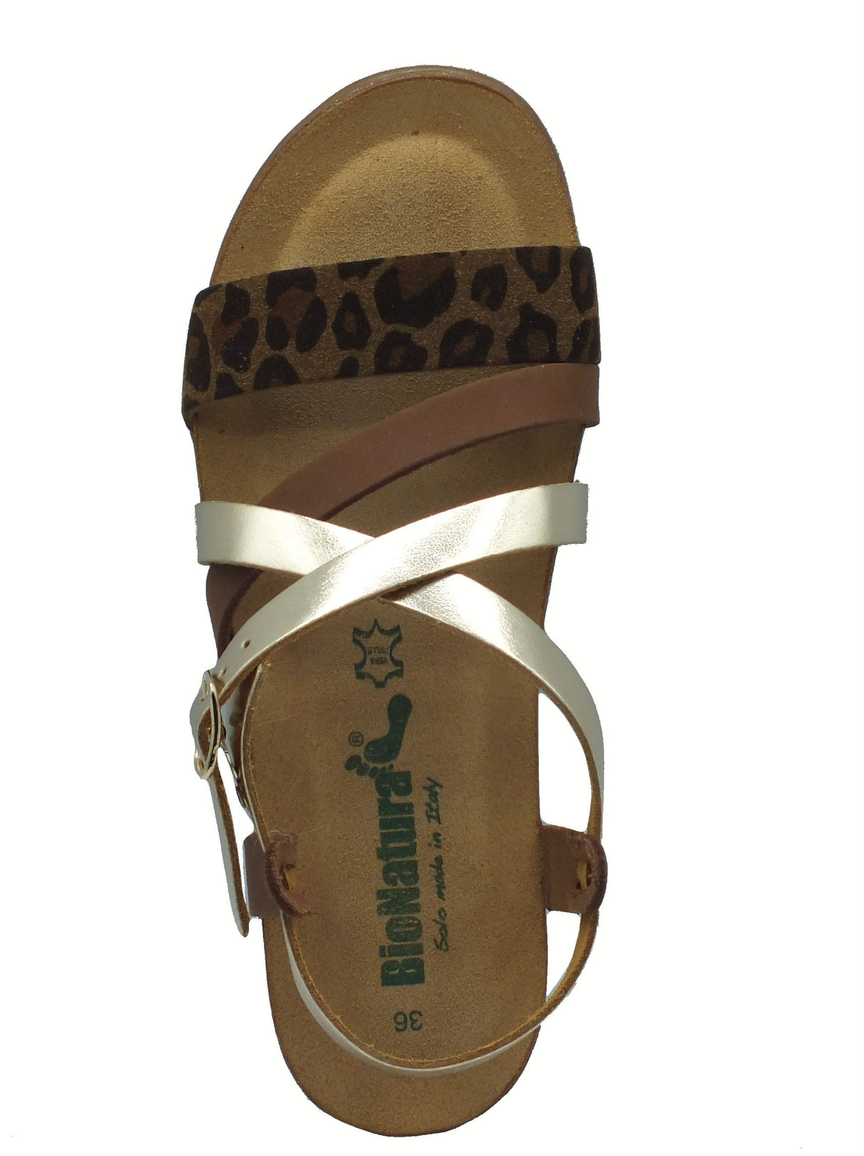 BioNatura BioNatura 34A2044 Multi Leopardino Sandali per Donna in pelle zeppa bassa fibietta Multi Leopardino