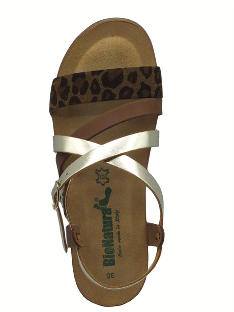 BioNatura BioNatura 34A2044 Multi Leopardino Sandali per Donna in pelle zeppa bassa fibietta Multi Leopardino