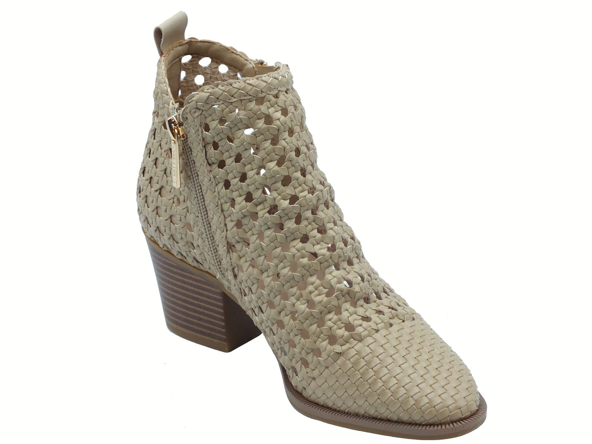 Carmela Carmela 162344 Piel Beige Tronchetti per Donna in pelle intrecciata tacco media Beige