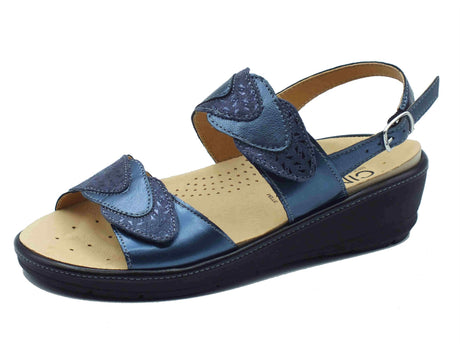 Cinzia Soft Cinzia Soft IO12636C Blu Perla Sandali Confort Donna in pelle zeppa media doppio stretch e fibbia Blu