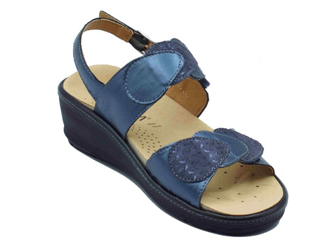 Cinzia Soft Cinzia Soft IO12636C Blu Perla Sandali Confort Donna in pelle zeppa media doppio stretch e fibbia Blu