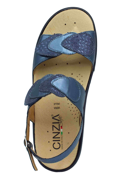 Cinzia Soft Cinzia Soft IO12636C Blu Perla Sandali Confort Donna in pelle zeppa media doppio stretch e fibbia Blu