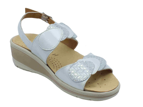 Cinzia Soft Cinzia Soft IO12636C Bianco Perla Sandali Confort Donna pelle zeppa media doppio stretch fibbia Bianco