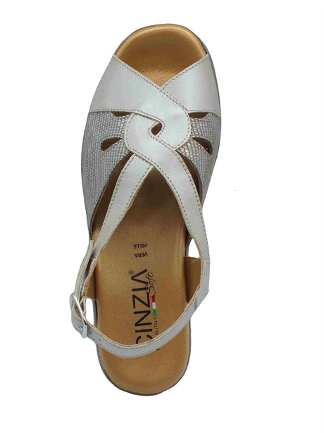 Cinzia Soft Cinzia Soft IO17109C Beige Rame Sandali Confort Donna in pelle zeppa media fibia Beige Rame
