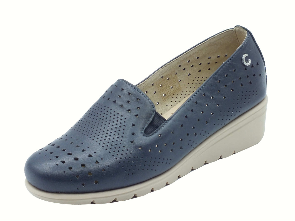 Cinzia Soft Cinzia Soft IV2121740A Airone Ballerine per Donna in pelle traforata blu con zeppa media Airone