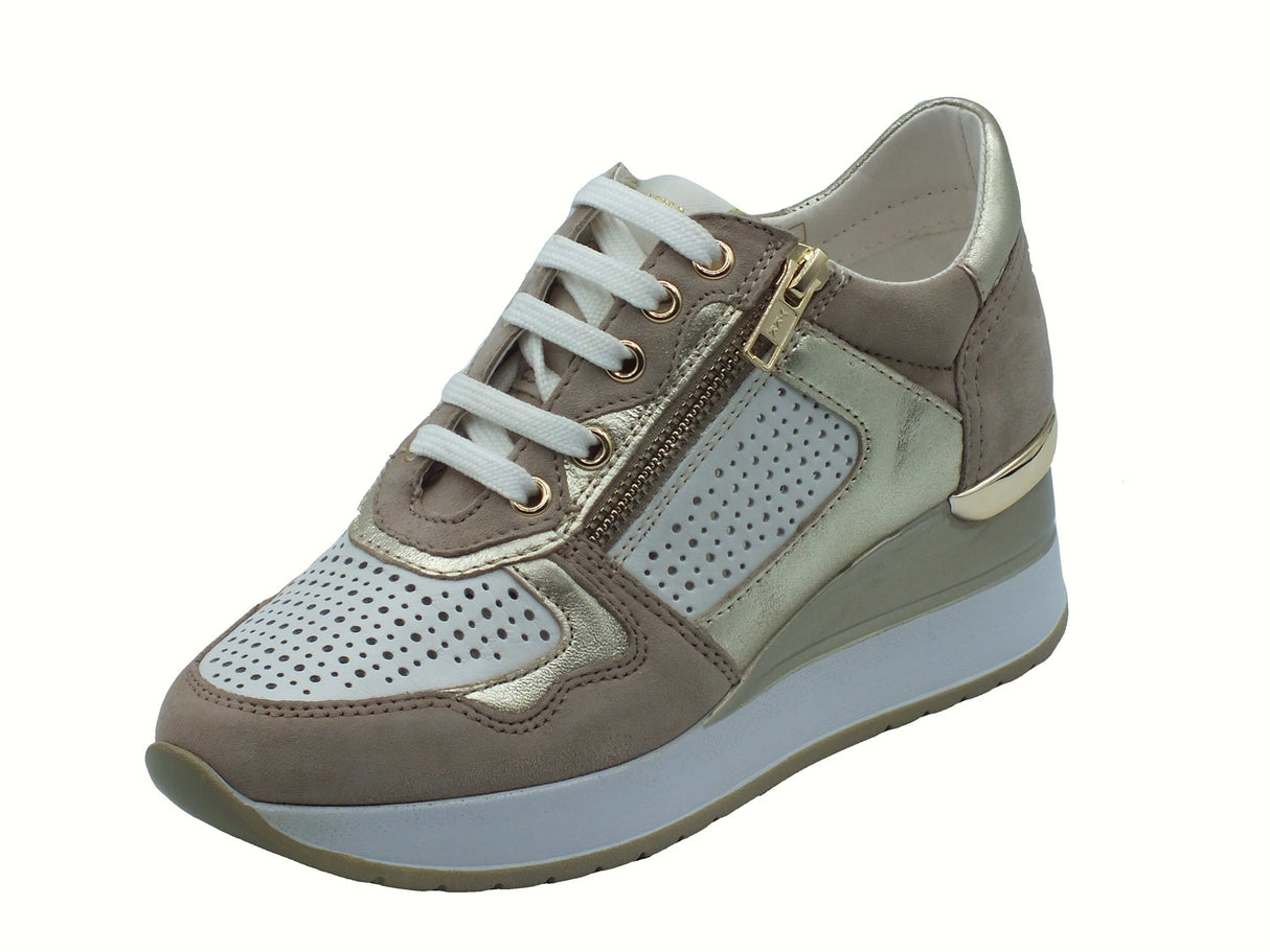 Cinzia Soft Cinzia Soft IV2521475 Clay Beige White Sneakers confort per Donna in pelle traforata con zeppa alta Beige White