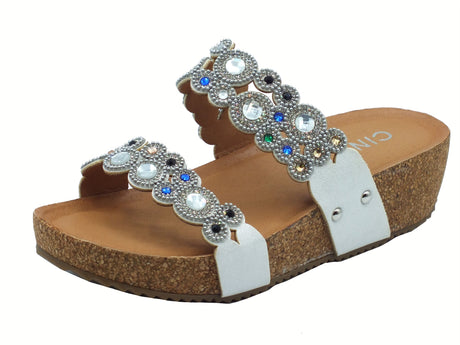 Cinzia Soft Cinzia Soft CI1038 White Sandali Scalsati per Donna in tessuto e brillanti zeppa media White