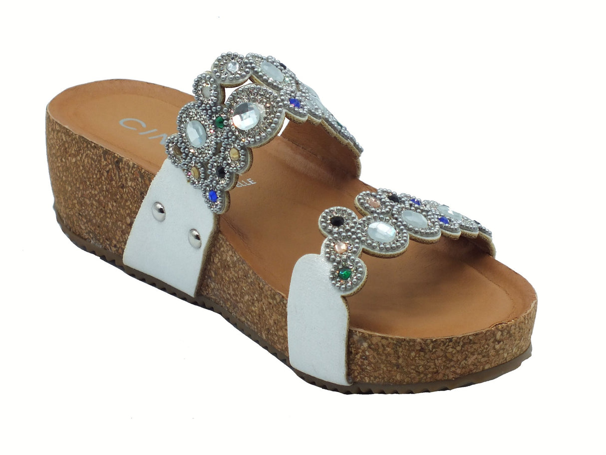 Cinzia Soft Cinzia Soft CI1038 White Sandali Scalsati per Donna in tessuto e brillanti zeppa media White