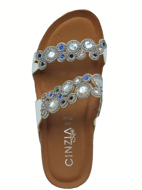 Cinzia Soft Cinzia Soft CI1038 White Sandali Scalsati per Donna in tessuto e brillanti zeppa media White