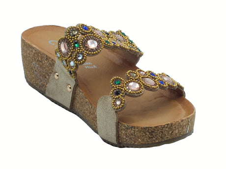 Cinzia Soft Cinzia Soft CI1038 Gold Sandali Scalsati per Donna in tessuto e brillanti zeppa media Gold