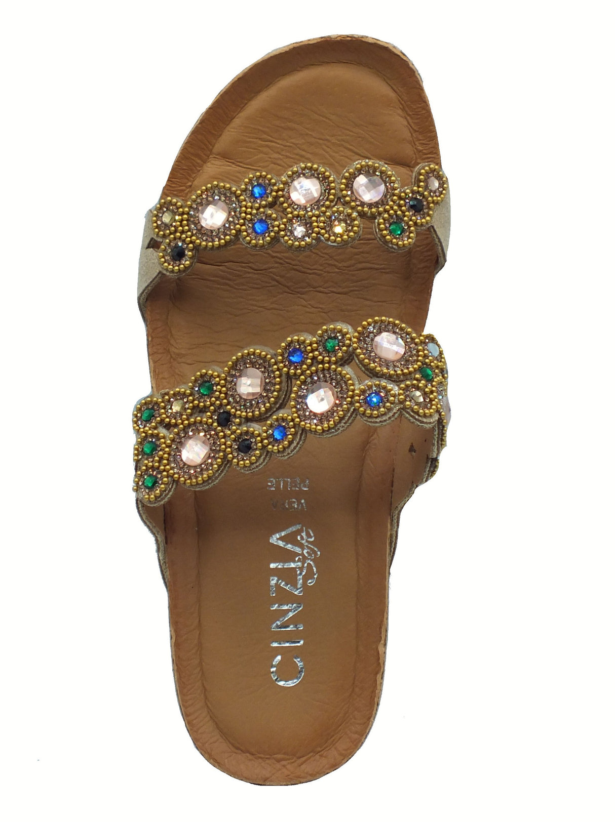 Cinzia Soft Cinzia Soft CI1038 Gold Sandali Scalsati per Donna in tessuto e brillanti zeppa media Gold