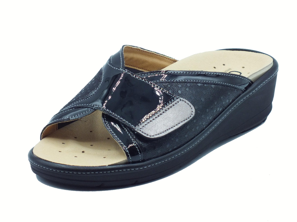 Cinzia Soft Cinzia Soft IO12522 Nero Ficile Sandali Confort Donna in pelle e tessuto elasticizzato zeppa media nero