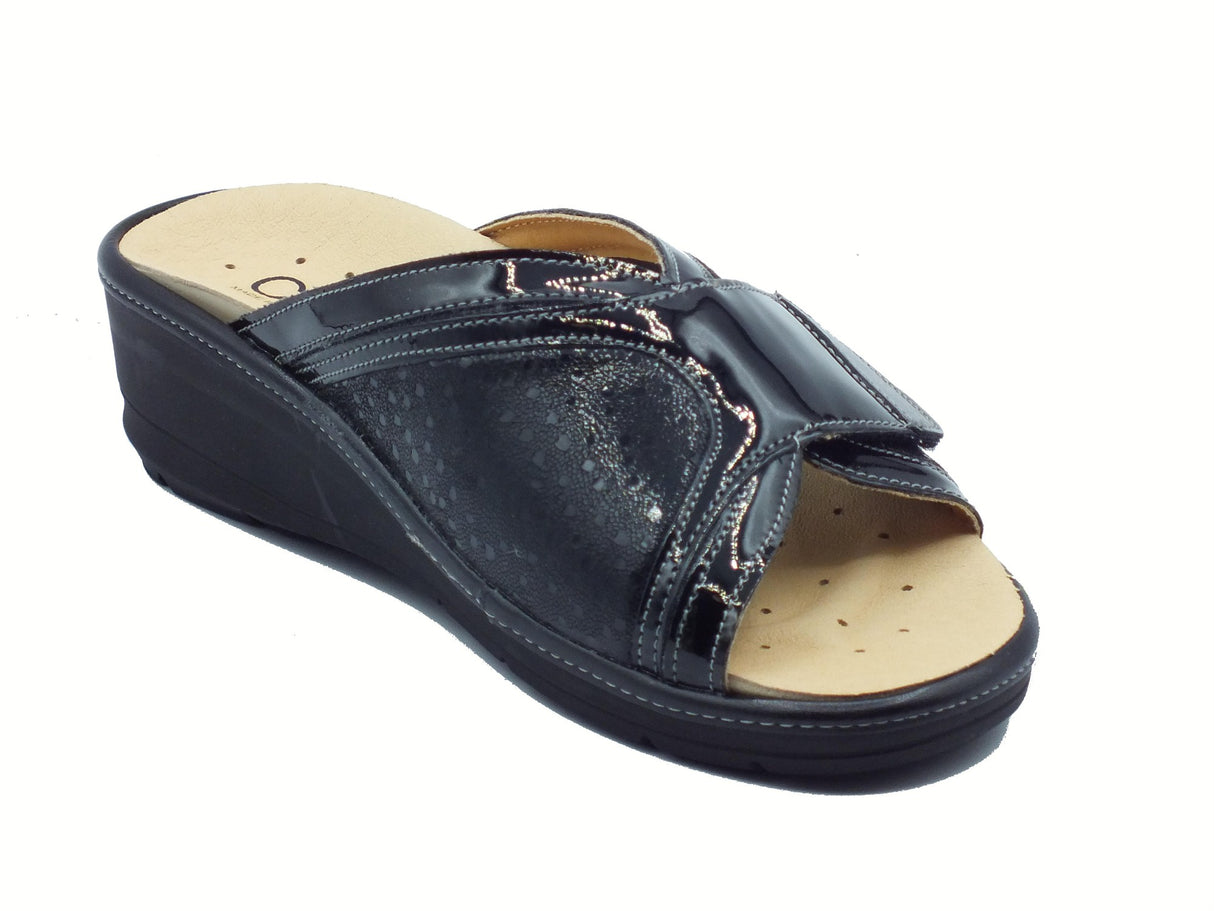 Cinzia Soft Cinzia Soft IO12522 Nero Ficile Sandali Confort Donna in pelle e tessuto elasticizzato zeppa media nero
