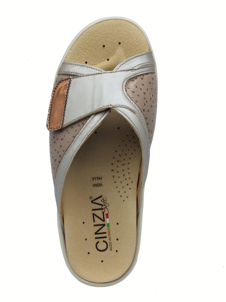 Cinzia Soft Cinzia Soft IO12522 Argento Tortora Sandali Confort Donna pelle tessuto elasticizzato zeppa media Argento Tortora