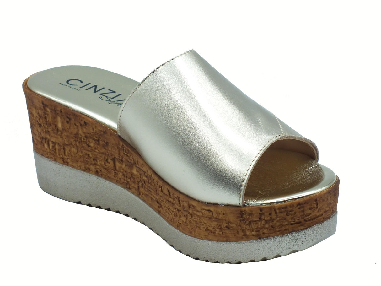 Cinzia Soft Cinzia Soft IAF53480 Platino Sandali scalsati per Donna con zeppa alta in pelle Platino