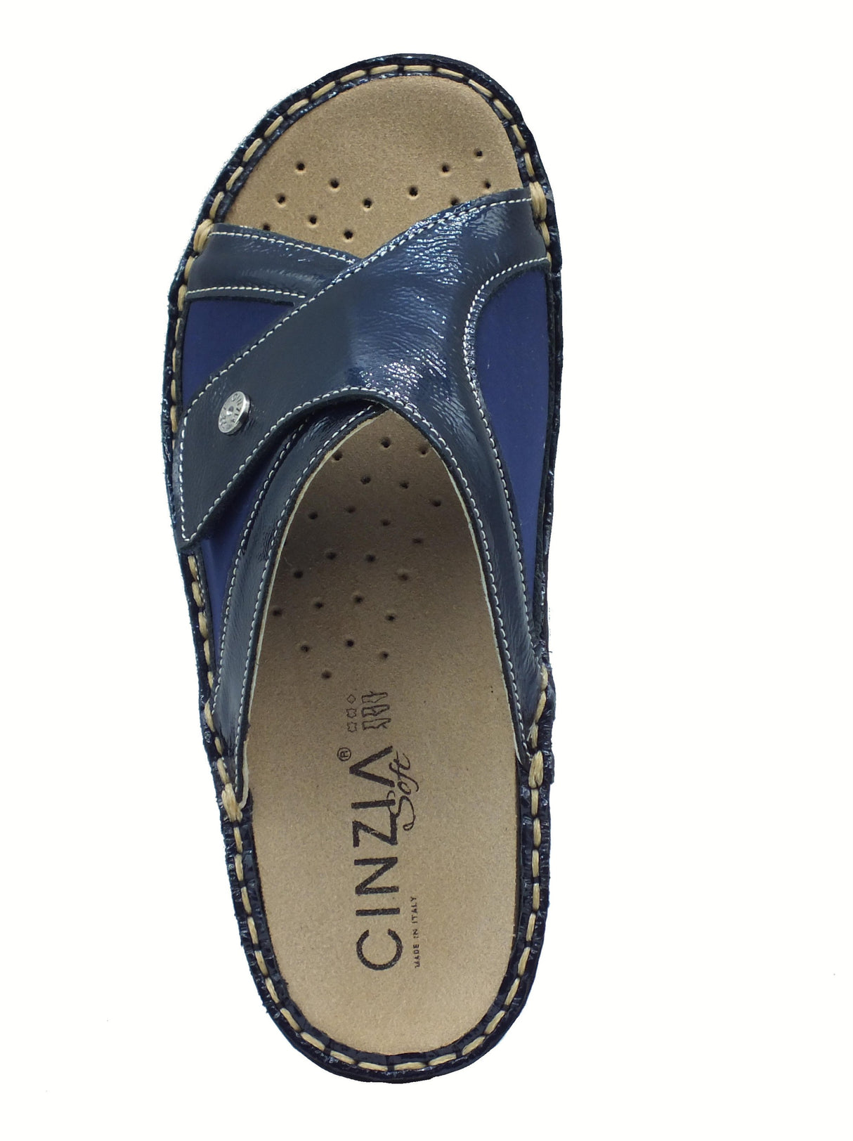 Cinzia Soft Cinzia Soft IM24200 Bleu Ciabatte per Donna in pelle con regolazione a strappo Bleu
