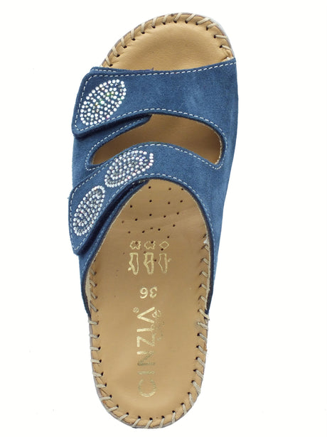 Cinzia Soft Cinzia Soft IMD30028ST Oceania Pantofole per Donna in pelle con doppia chiusura a strappo blu