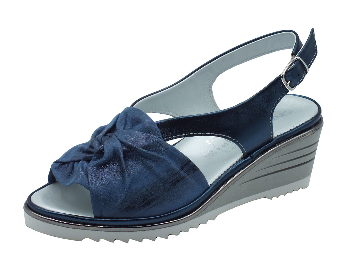 Cinzia Soft Cinzia IP4Gioia Blu Sandali Confort Donna in pelle satinata zeppa alta Blu