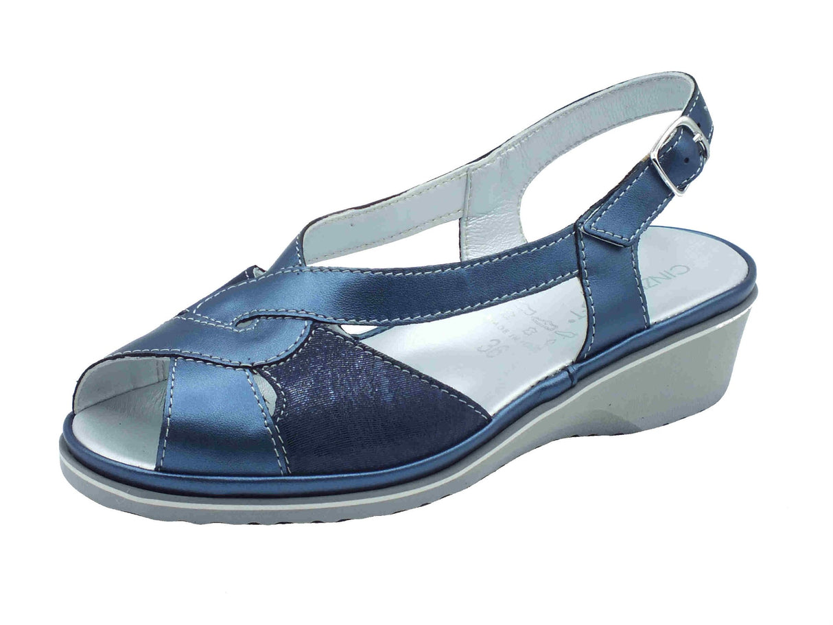 Cinzia Soft Cinzia Soft IP1Mary Navy Oceano Sandali Confort Donna in pelle zeppa bassa Navy
